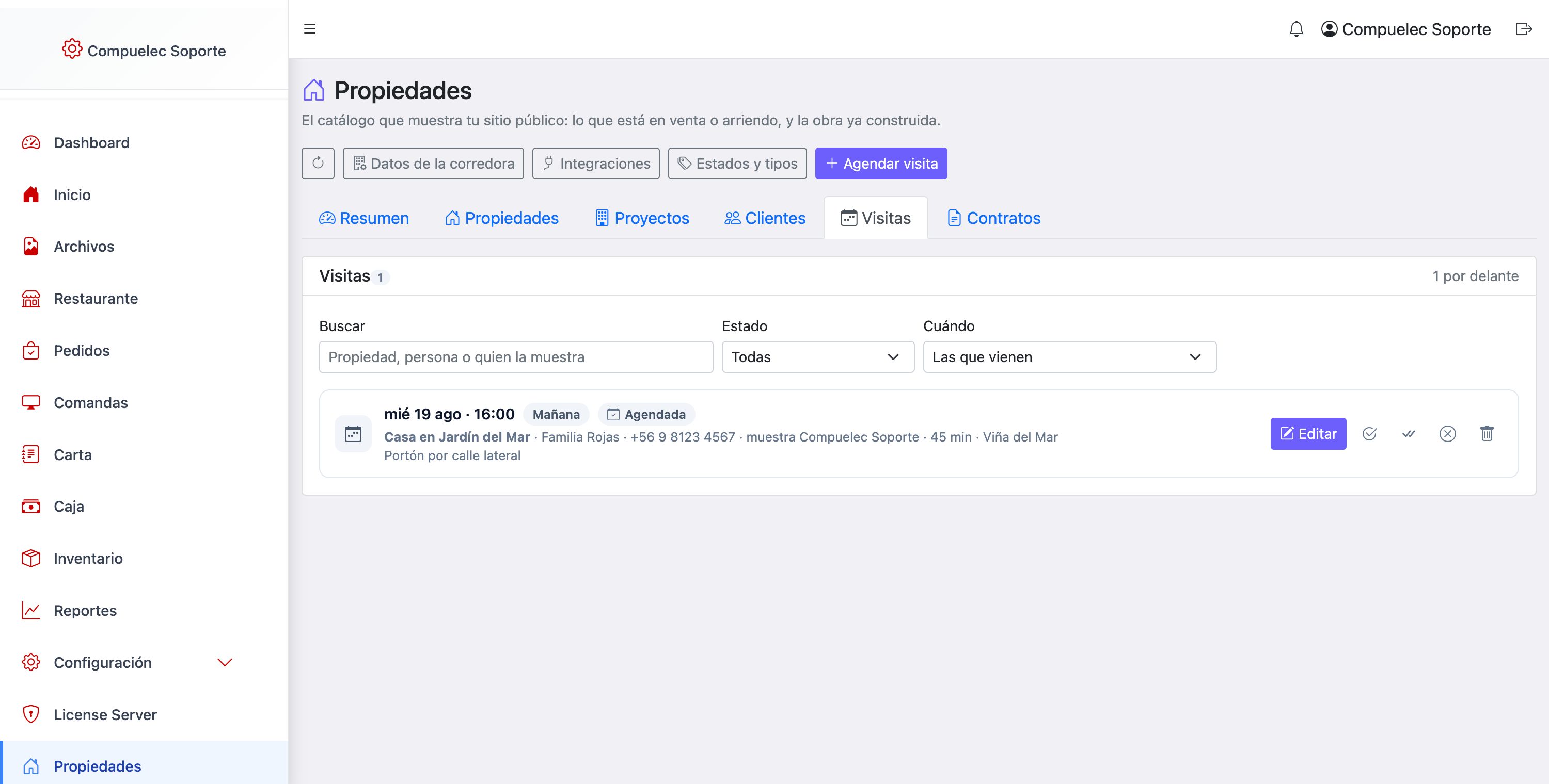 La agenda de visitas: quién viene, a qué propiedad, con quién y a qué hora